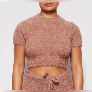 SKIMS Cozy Knit Cropped T-Shirt in Rose Clay size S/M